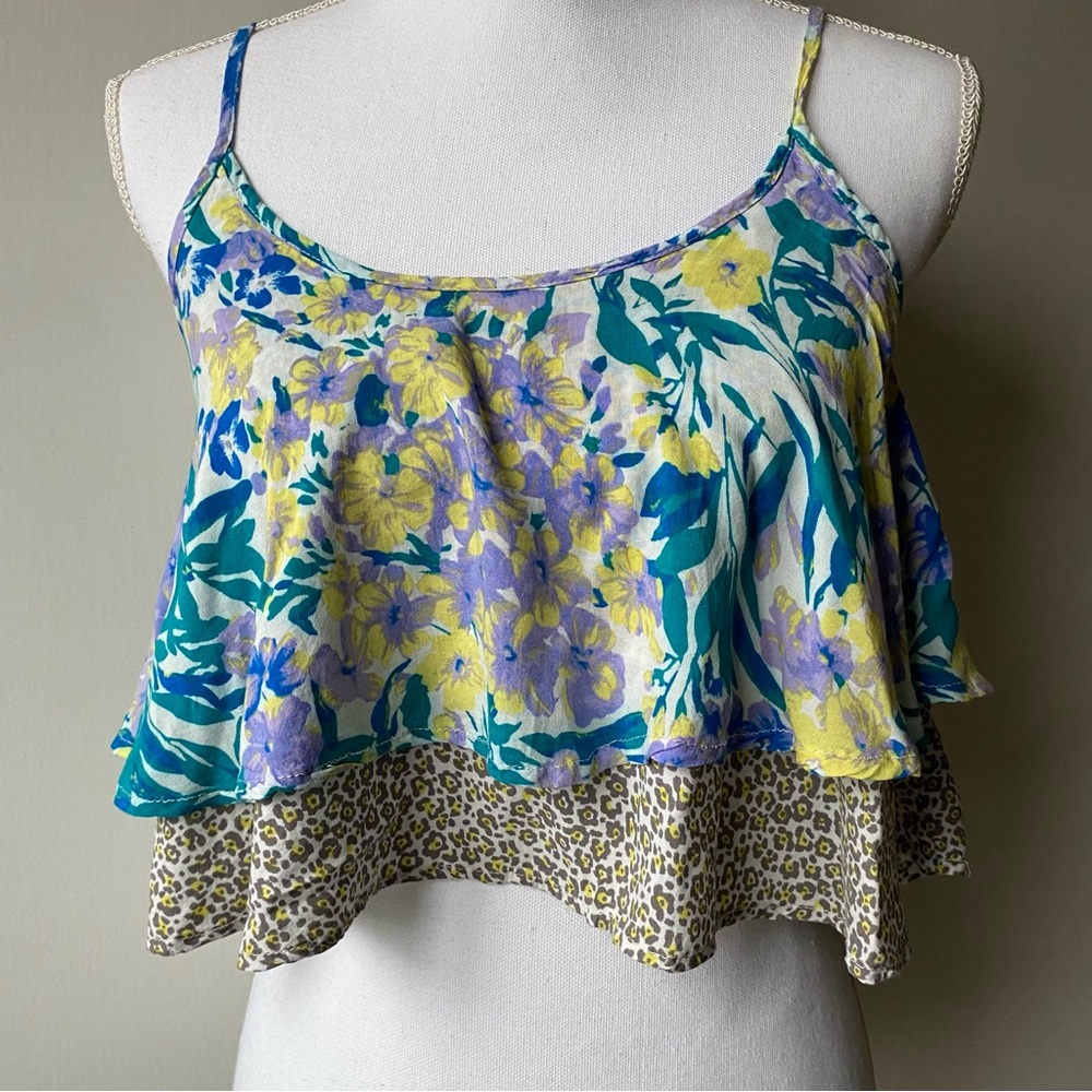 Kimchi Blue Shirt Size Medium Cami Tank Top Anthropologie Floral Leopard layered